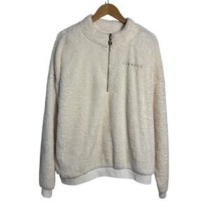 YoungLA Sweater Mens XLarge 505 Teddy Fleece 1/4 Zip Pullover Ivory Long Sleeve